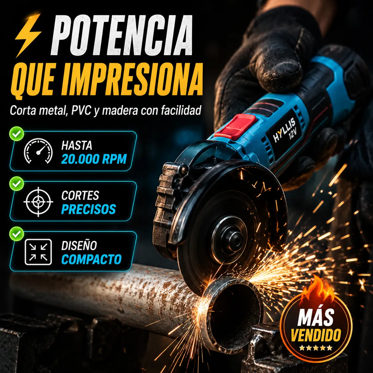 PowerCut Pro®: Mini Amoladora 12V + Kit de 46 Llaves de REGALO