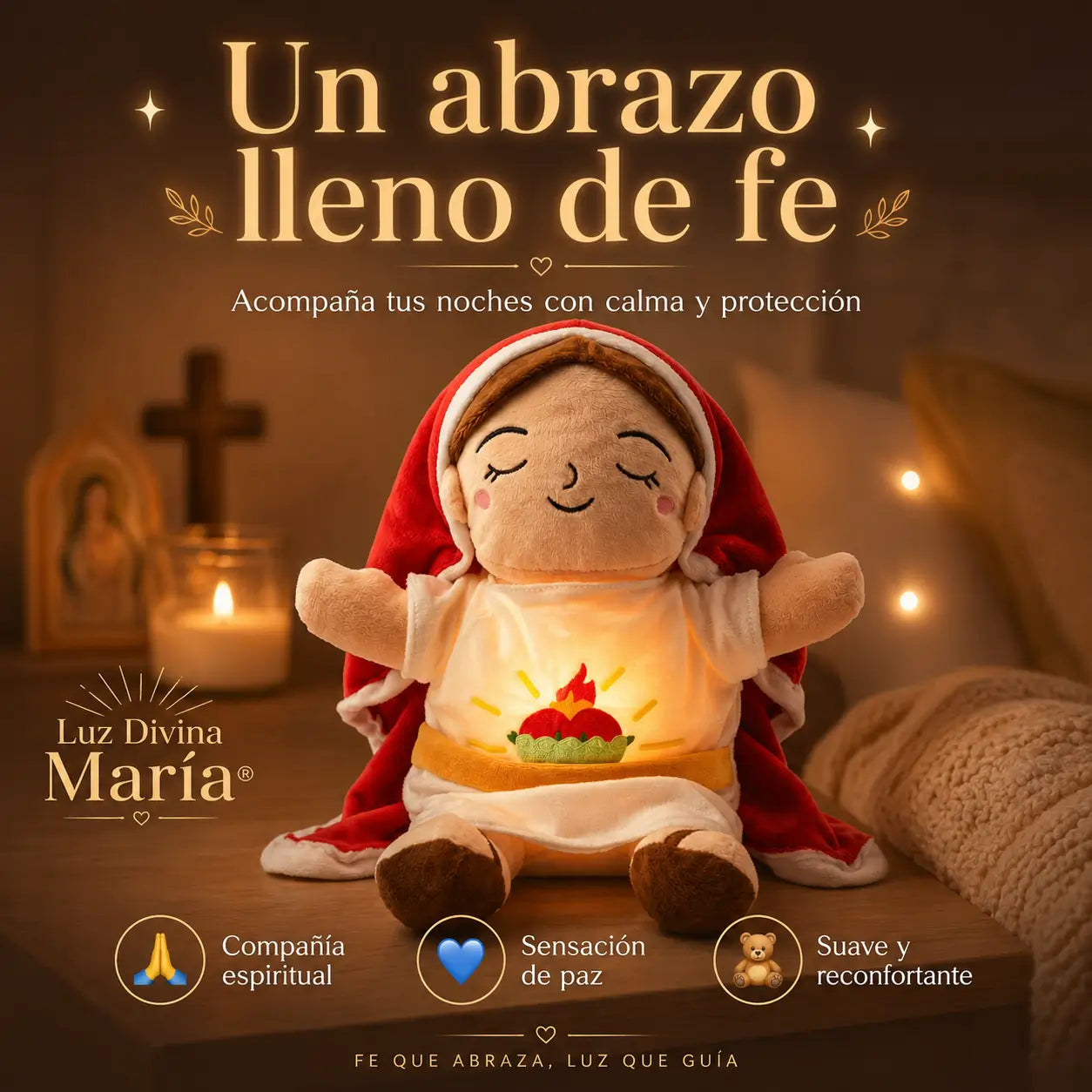 Luz Divina María®️: Peluche con Respiración y Luz Calmante