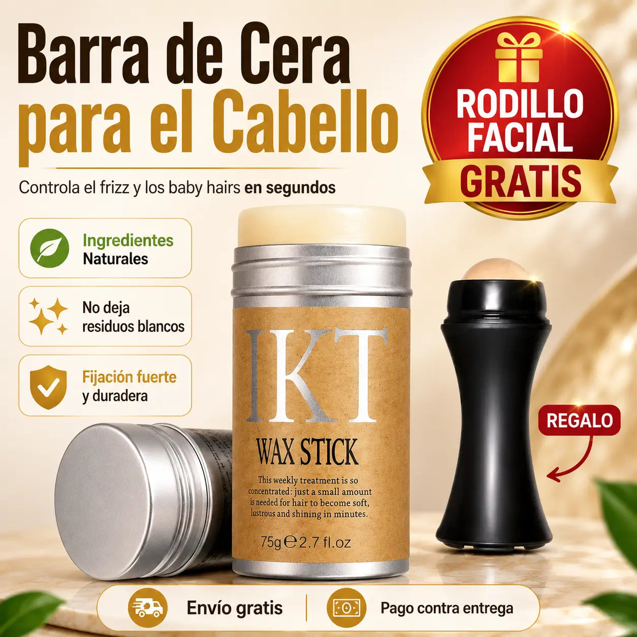 SleekStick®: Barra de Cera Natural para un Cabello Sin Frizz + Rodillo Facial de REGALO!!