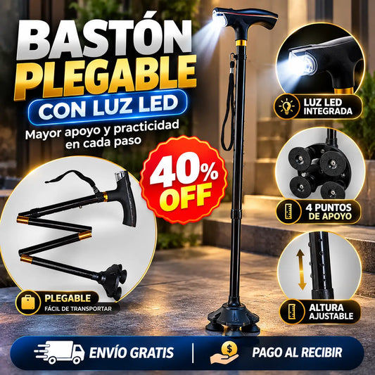 FlexiStep®: Bastón Plegable 4 Apoyos con Luz LED