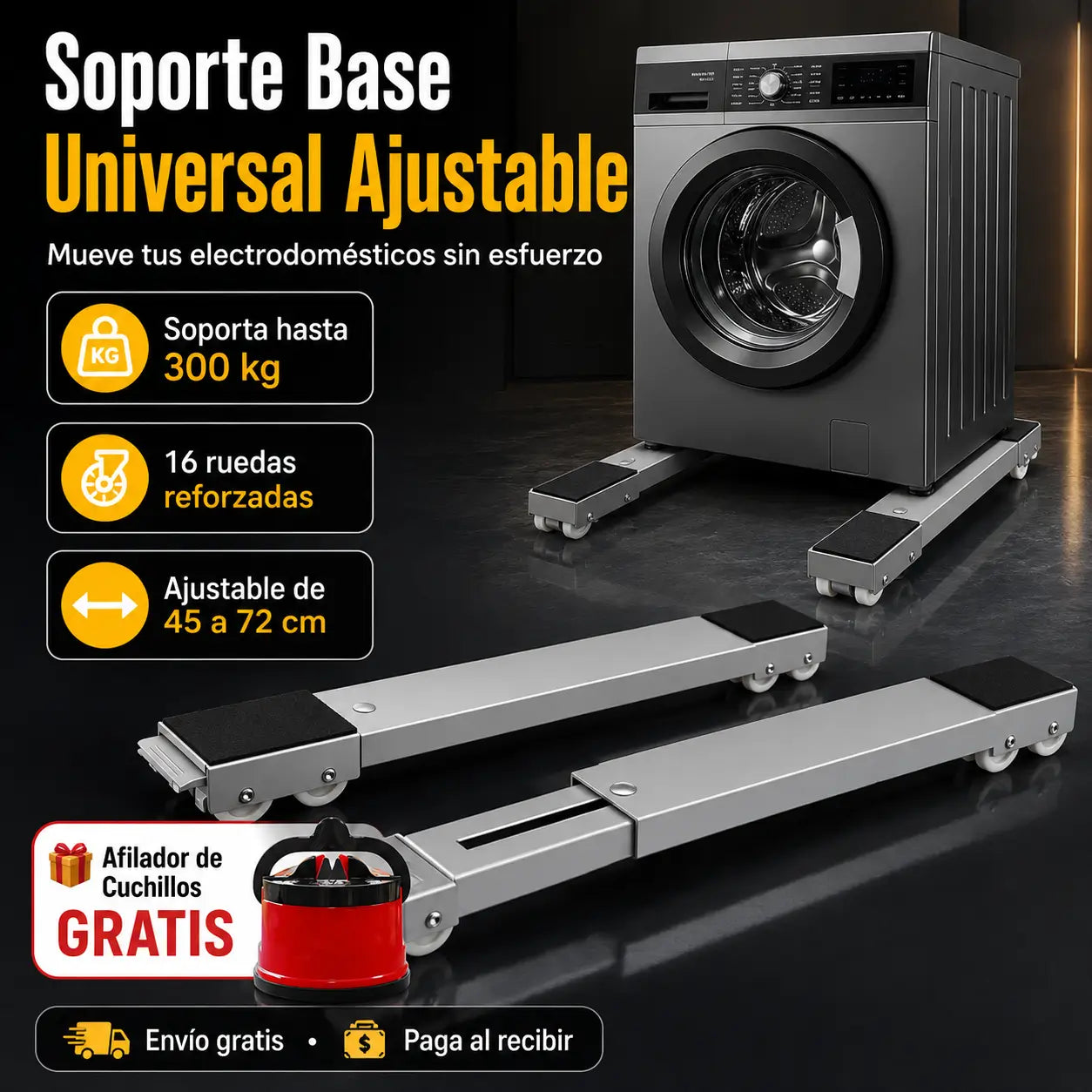 HomeMove Pro®️: Base Móvil Ajustable para Electrodomésticos + Afilador GRATIS 🎁
