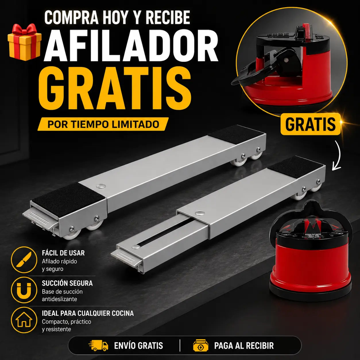 HomeMove Pro®️: Base Móvil Ajustable para Electrodomésticos + Afilador GRATIS 🎁