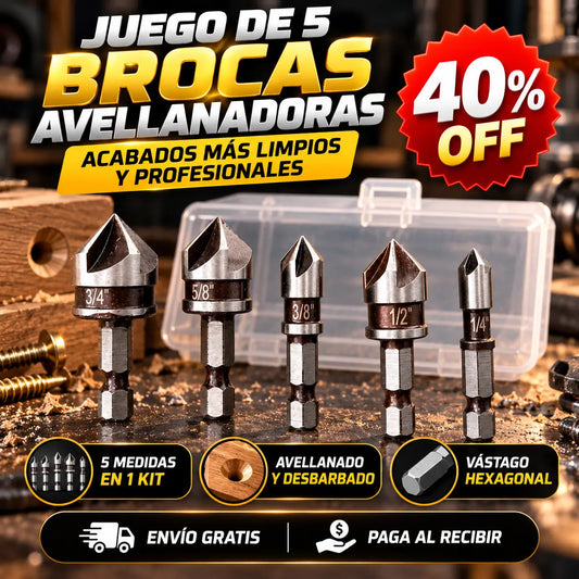 AvellanPro®: Juego de 5 Brocas Avellanadoras