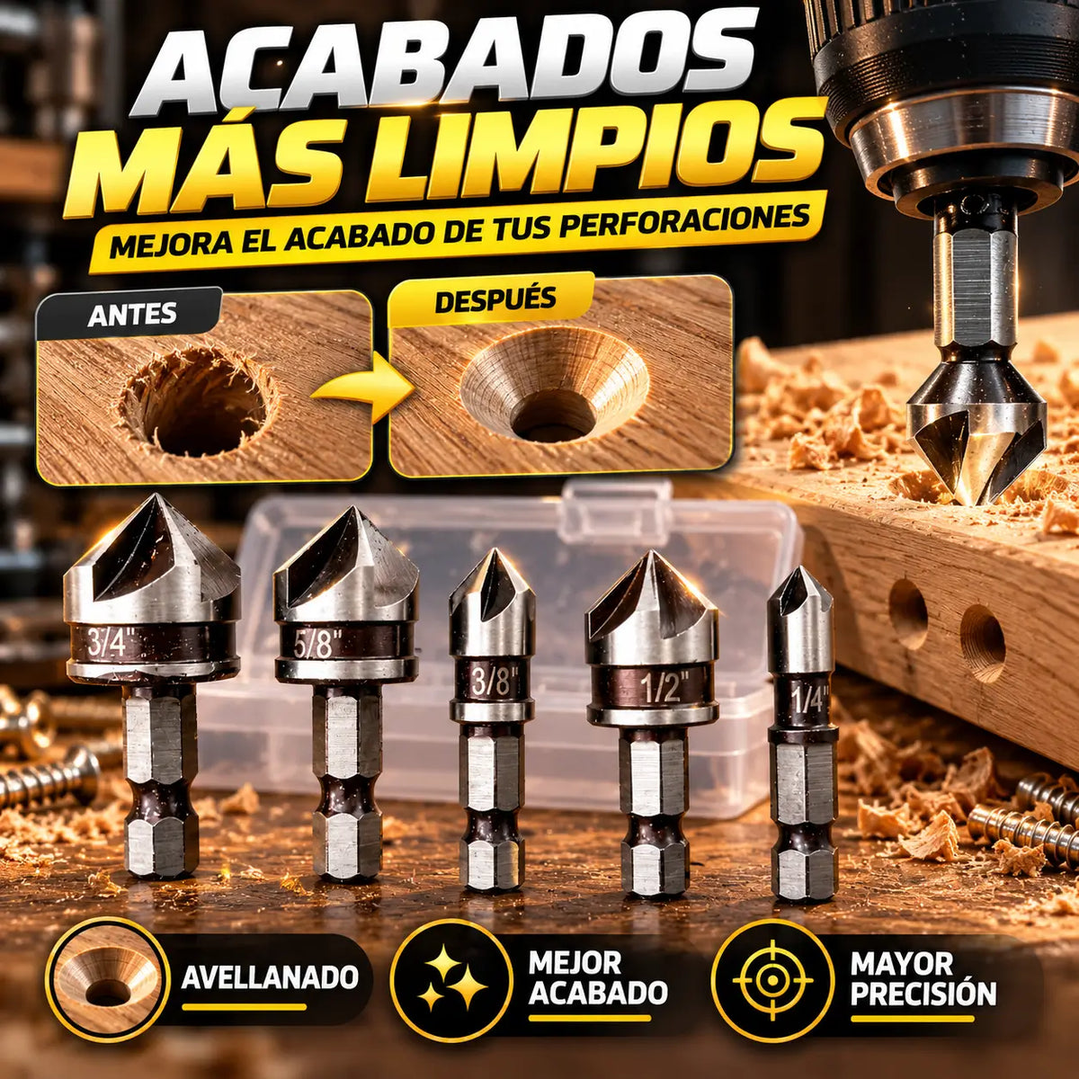 AvellanPro®: Juego de 5 Brocas Avellanadoras