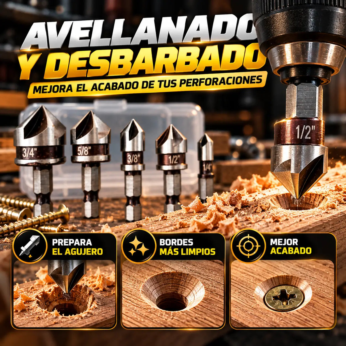 AvellanPro®: Juego de 5 Brocas Avellanadoras