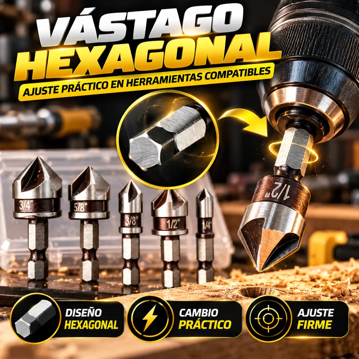 AvellanPro®: Juego de 5 Brocas Avellanadoras