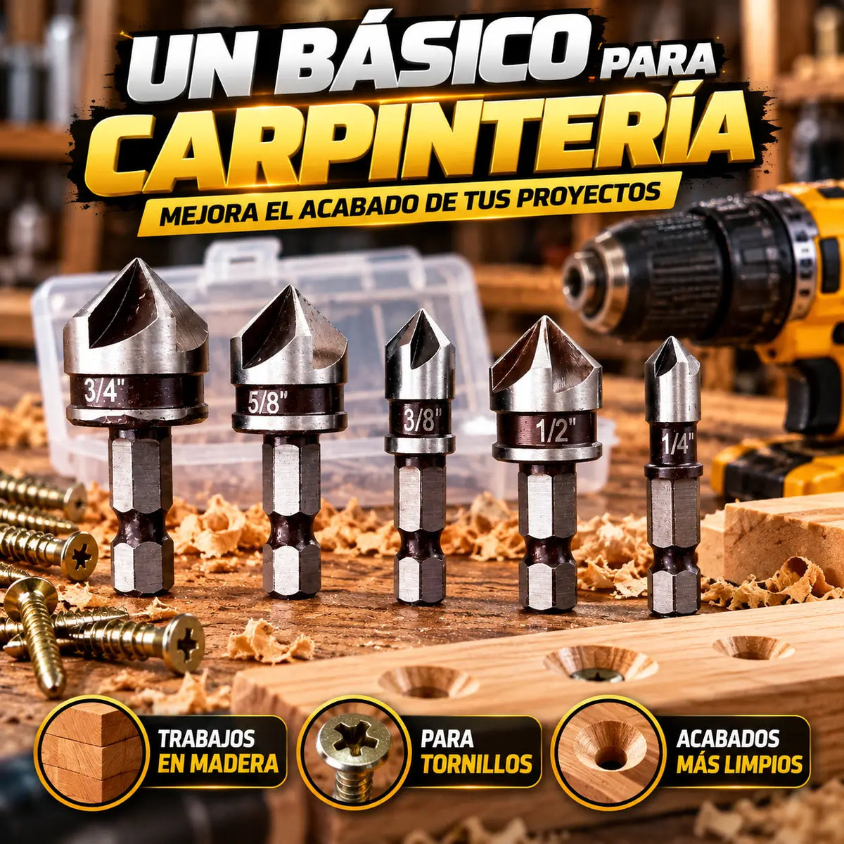 AvellanPro®: Juego de 5 Brocas Avellanadoras
