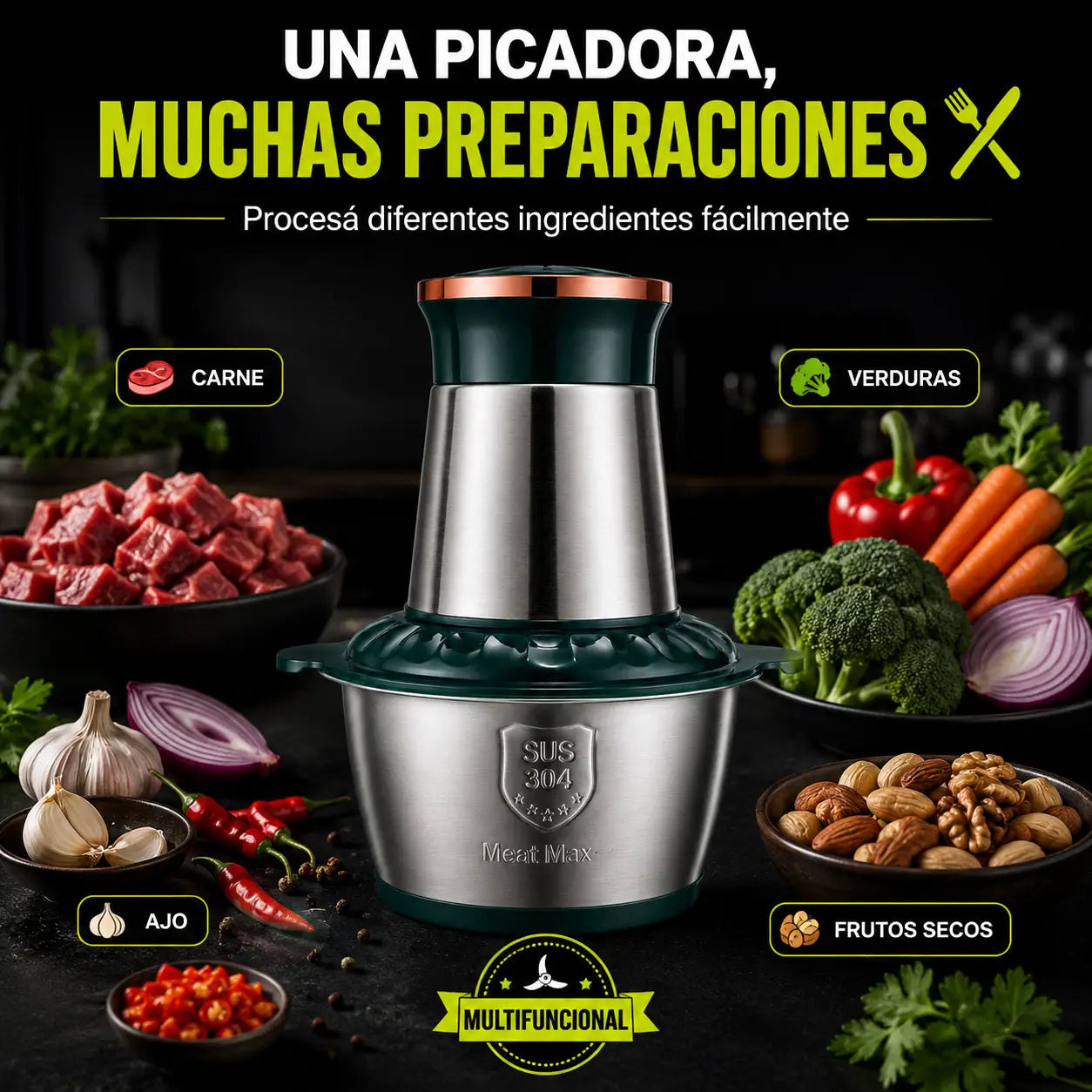 Meat Max®: Picadora Eléctrica Multifuncional