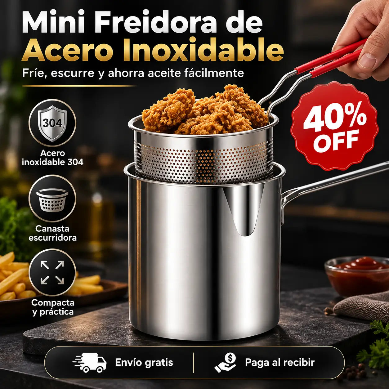 FryPro Mini®️:  Mini Freidora de Acero Inoxidable