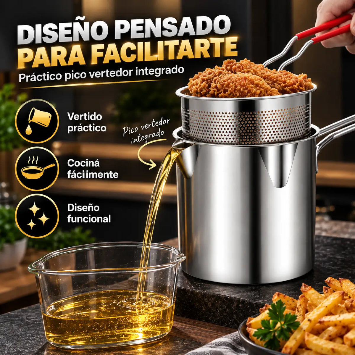 FryPro Mini®️:  Mini Freidora de Acero Inoxidable