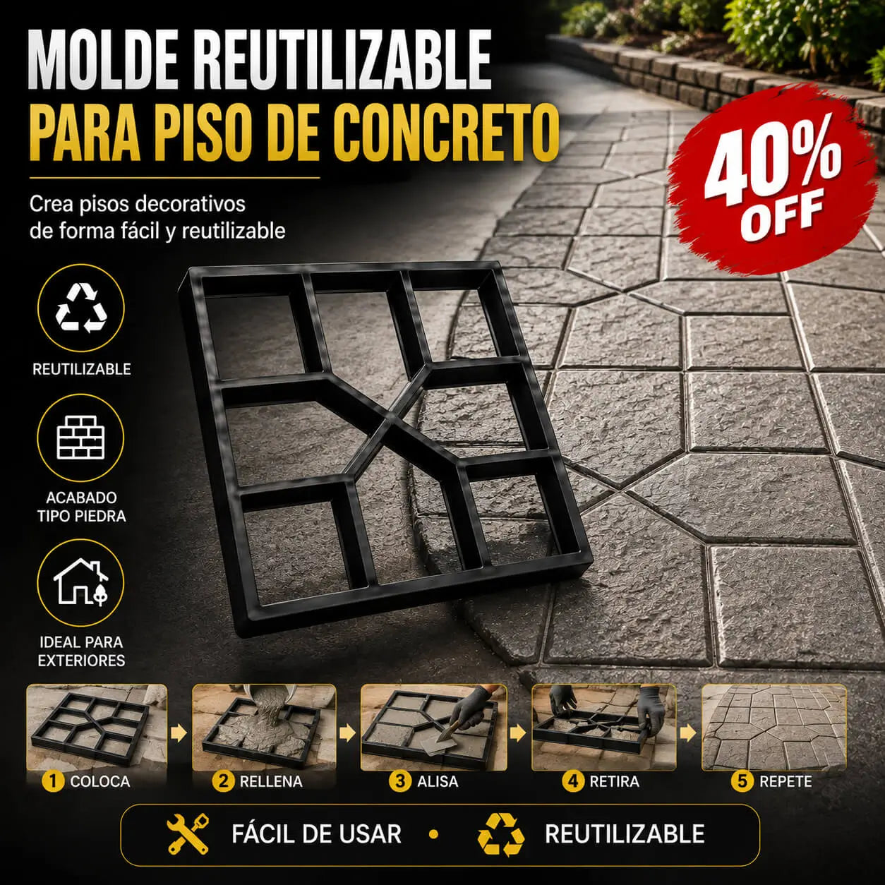 PaveMold Pro®: Molde Reutilizable para Piso de Concreto