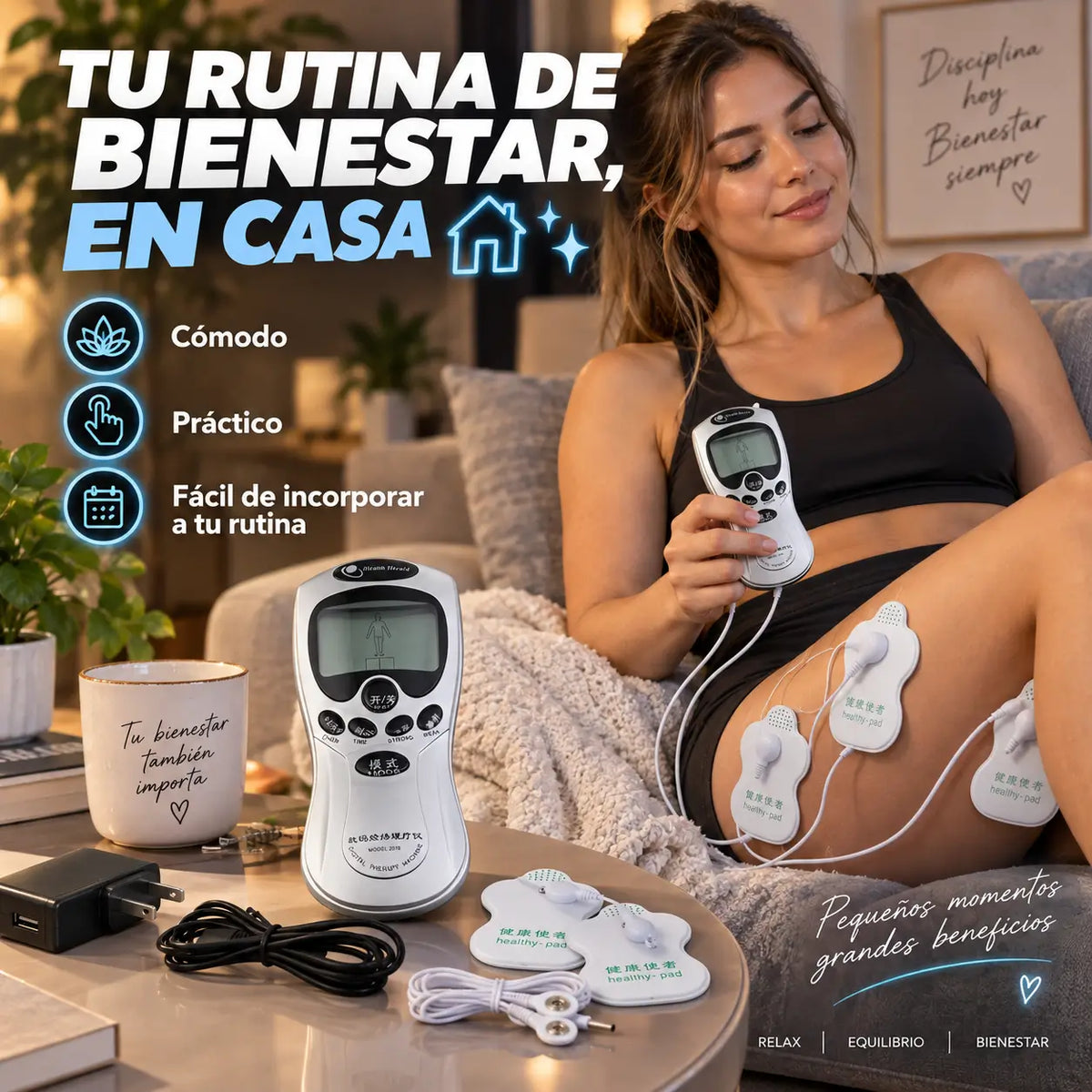 ElectroStim Pro®️ 8 en 1:  Electroestimulador Digital con 8 Modos y 15 Niveles de Intensidad