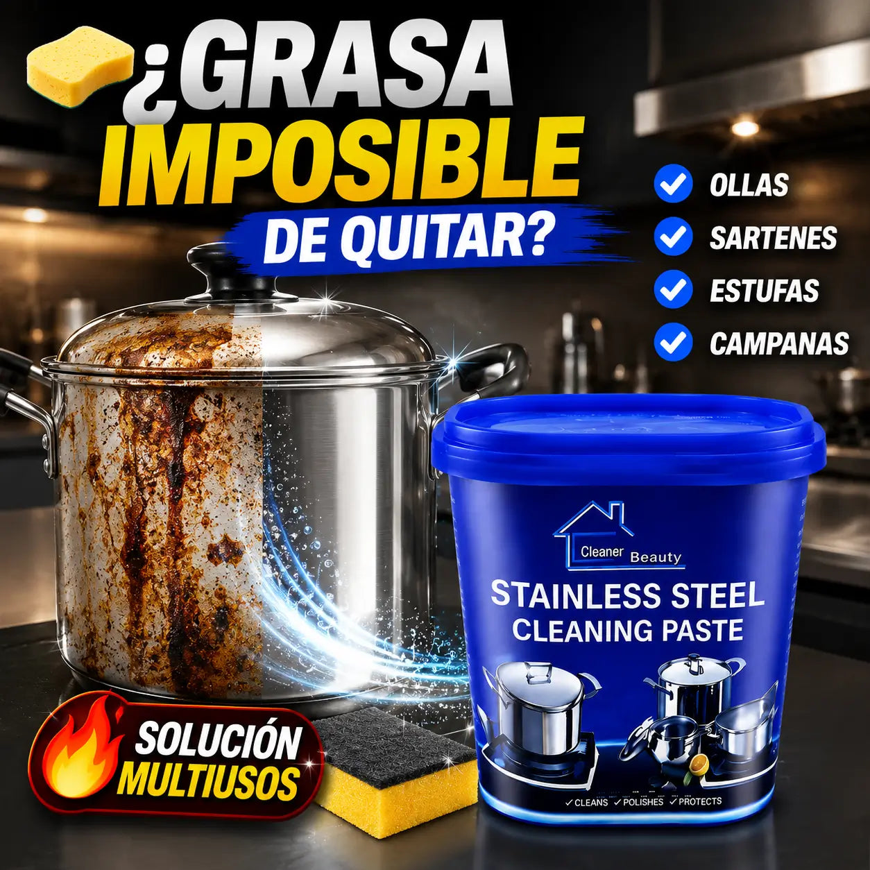 ¡PROMO 3X1! BrilloMax®️: Pasta Limpiadora Multiusos para Acero Inoxidable + 30 Tapas de Silicona de REGALO🎁