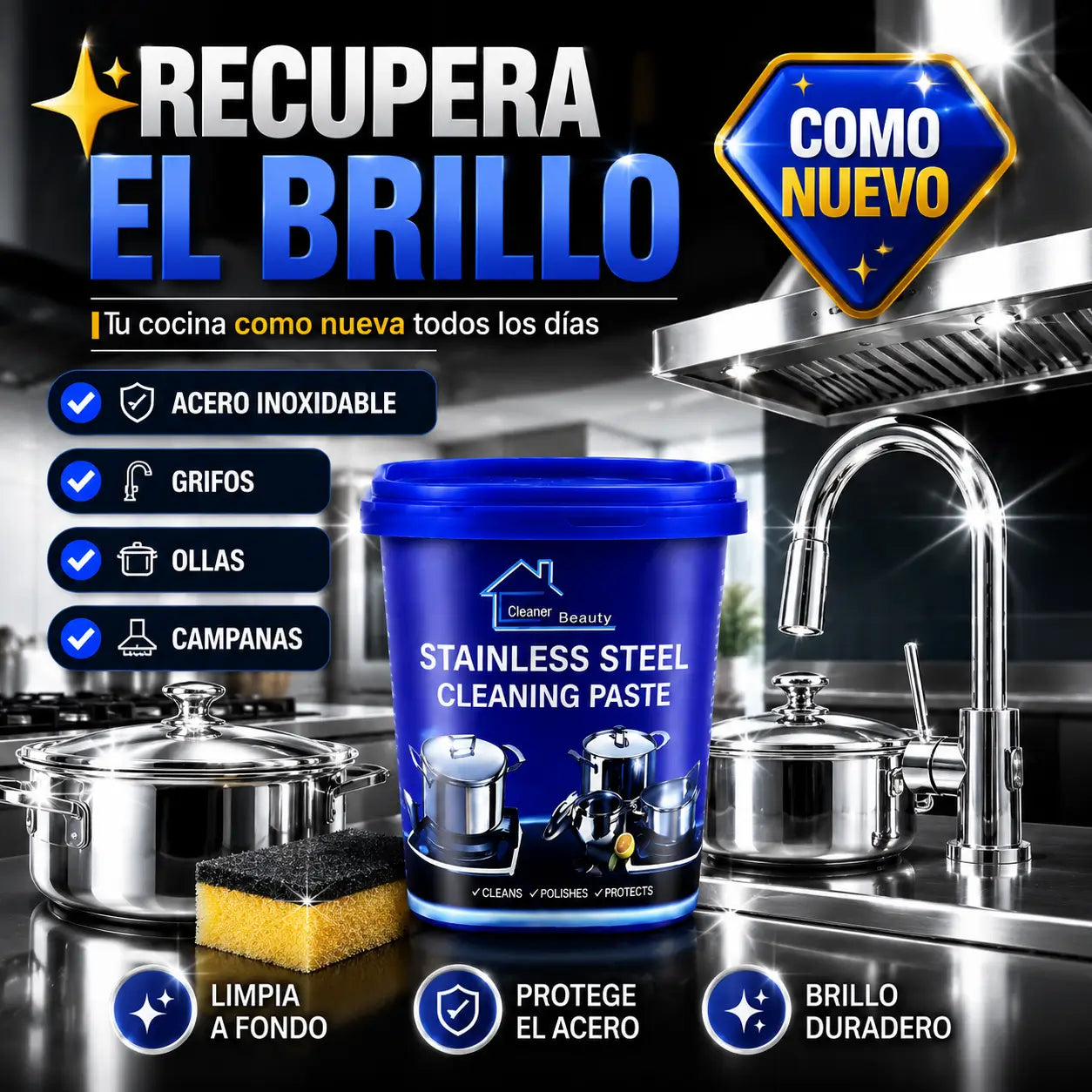 ¡PROMO 3X1! BrilloMax®️: Pasta Limpiadora Multiusos para Acero Inoxidable + 30 Tapas de Silicona de REGALO🎁
