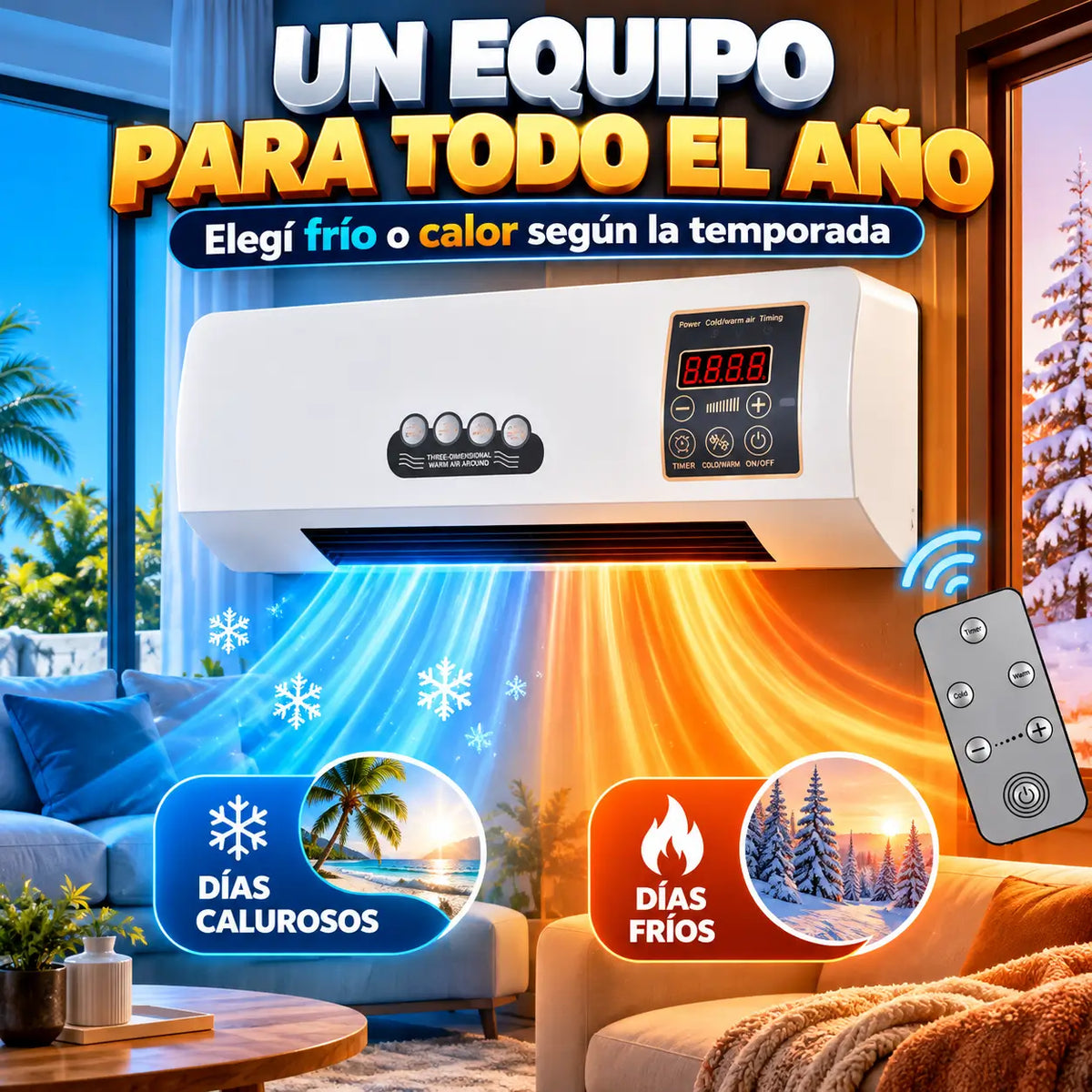 CoolHeat Pro®: Aire Acondicionado 2 en 1 Frío y Calor con Control Remoto