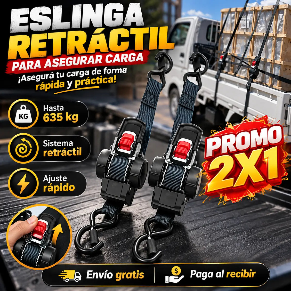 ¡PROMO 2X1! GripLock Pro®: Eslingas Retráctiles para Asegurar Carga