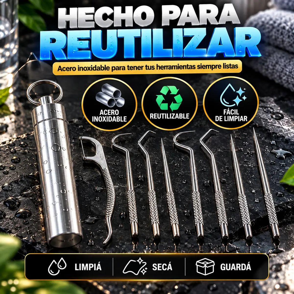 ¡PROMO 2X1! CleanKit Pro®: Kit Dental de Acero Inoxidable 7 en 1