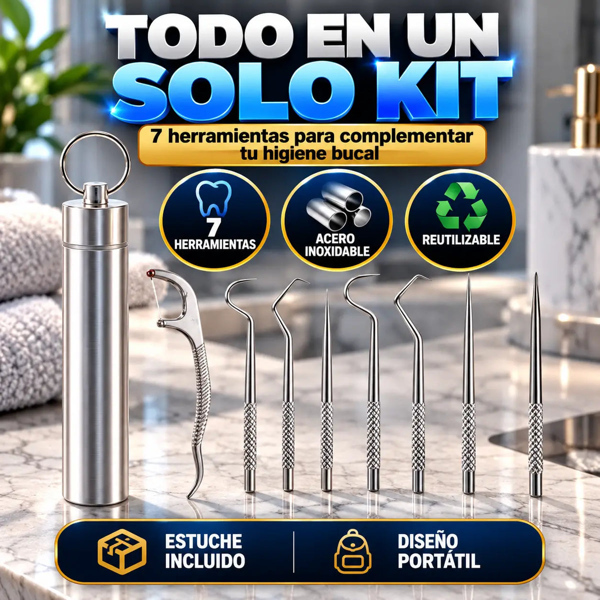 ¡PROMO 2X1! CleanKit Pro®: Kit Dental de Acero Inoxidable 7 en 1