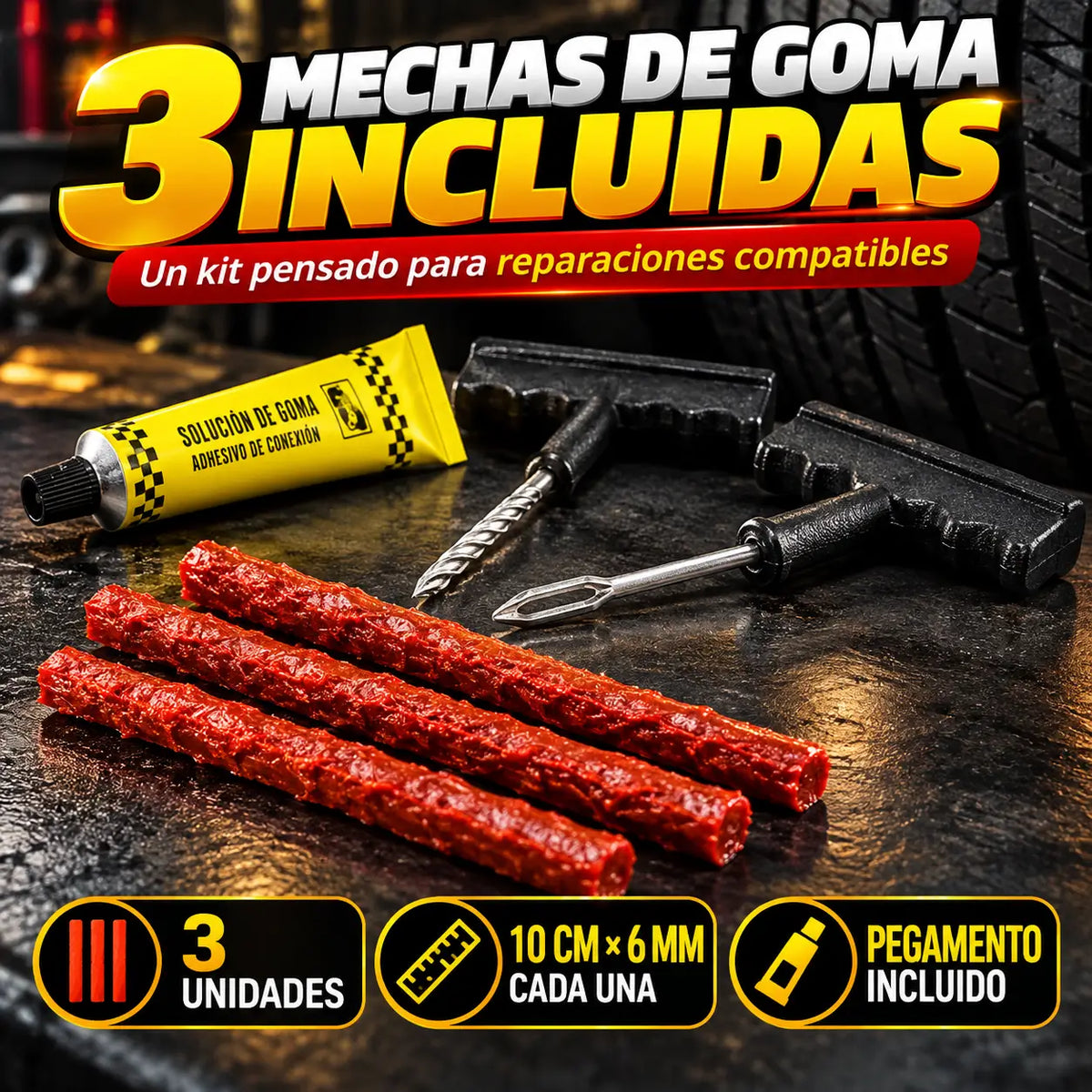 PuncturePro®: Kit Reparador de Pinchazos para Neumáticos Sin Cámara + Limpiavidrios de Regalo 🎁
