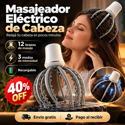 RelaxPro®️: Masajeador Eléctrico de Cabeza 12 Brazos de Masaje + 3 Modos de Intensidad