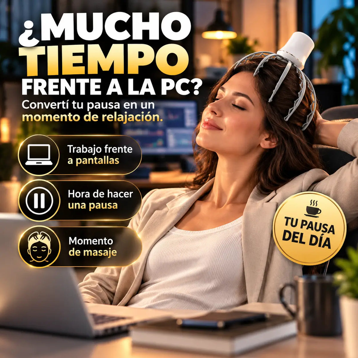 RelaxPro®️: Masajeador Eléctrico de Cabeza 12 Brazos de Masaje + 3 Modos de Intensidad