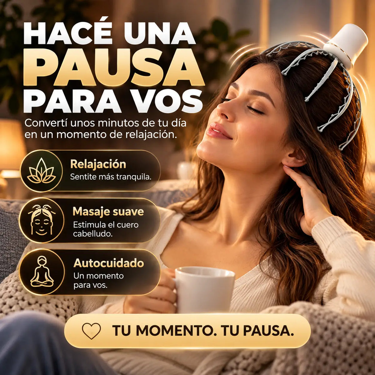 RelaxPro®️: Masajeador Eléctrico de Cabeza 12 Brazos de Masaje + 3 Modos de Intensidad