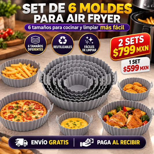AirFryMolds®: Set de 6 Moldes de Silicona para Air Fryer