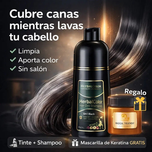 HerbalColor Shampoo: CHAU CANAS + limpieza en un solo paso + Mascarilla de Keratina GRATIS 🎁
