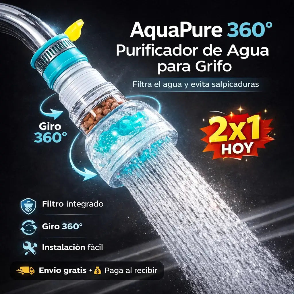 AquaPure 360®️: Purificador de agua con giro total y filtro integrado