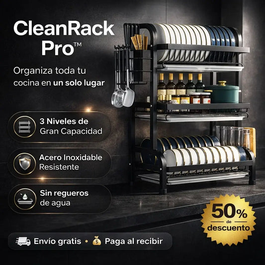 CleanRack Pro®️: Escurridor de Platos Multifuncional de 3 Niveles