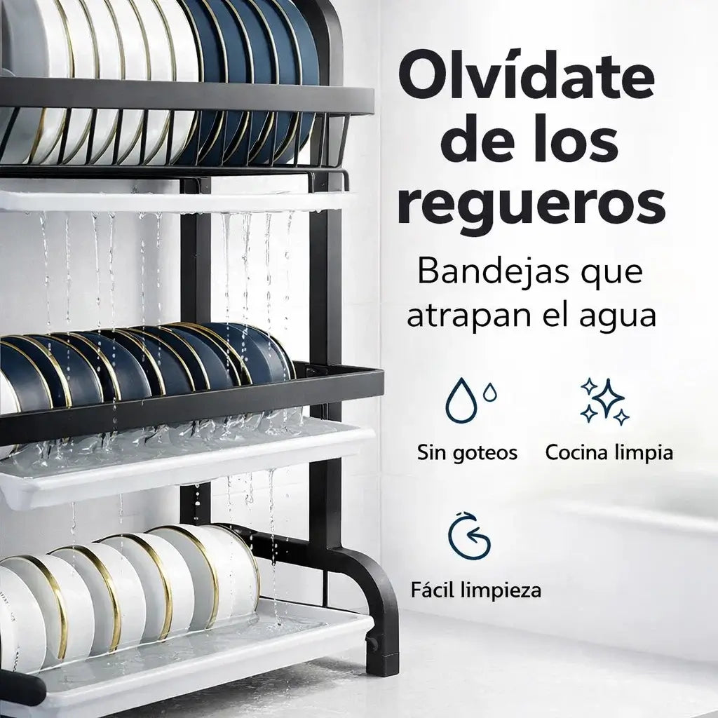 CleanRack Pro®️: Escurridor de Platos Multifuncional de 3 Niveles