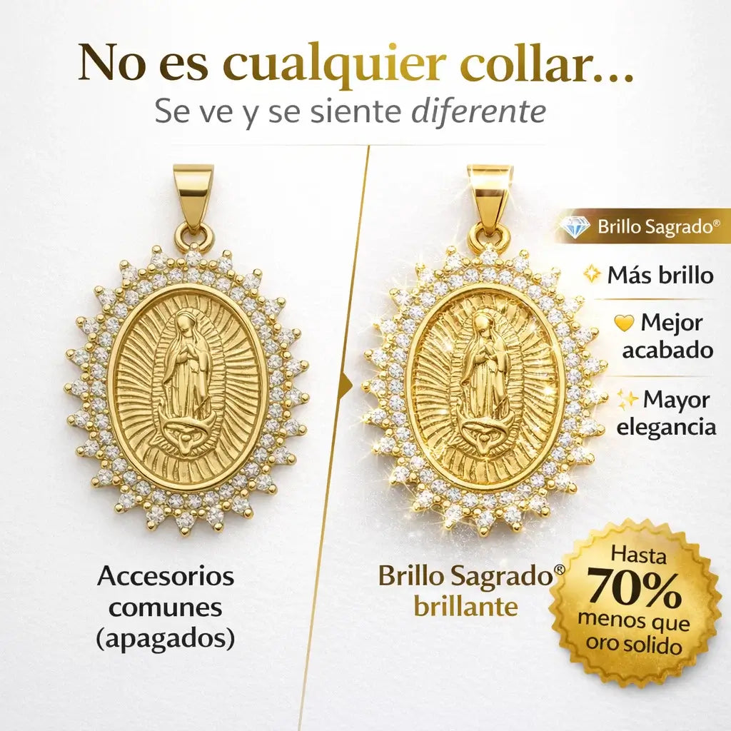 ¡PROMO 2X1! Brillo Sagrado®: Collar Virgen de Guadalupe en Oro Laminado 18K + Cadena